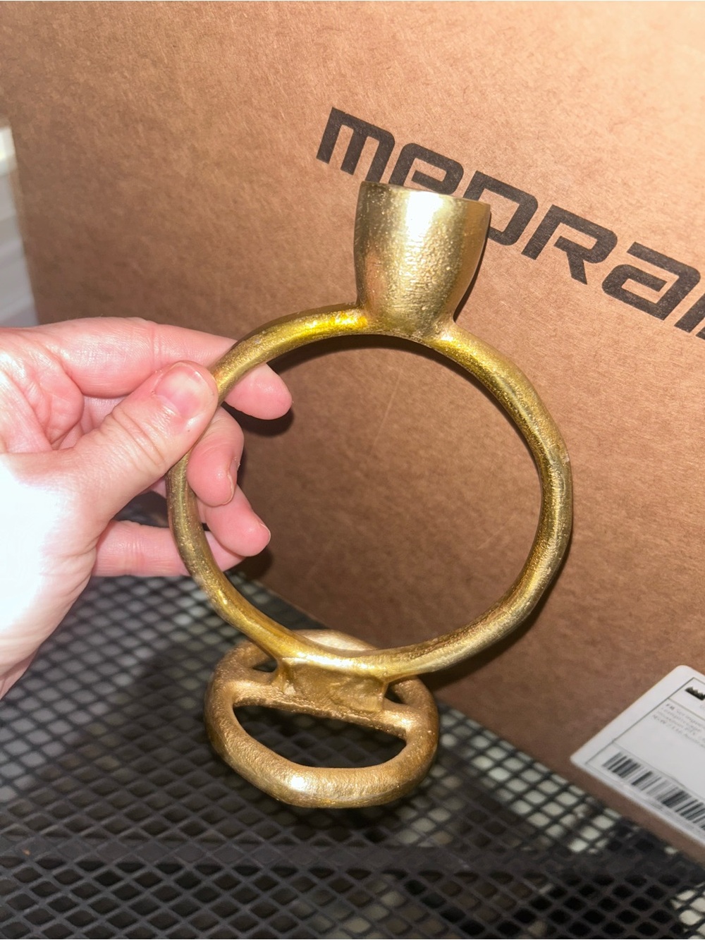 Gold Metal Ring Candle Holder -